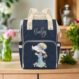 Designer Diaper Bags - Country Girl With Chicks On Denim Canvas - Waterproof Multi-Function Backpack