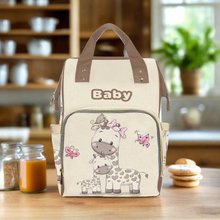 Load image into Gallery viewer, Mommy & Baby Giraffe Tan Baby Bag Multi-Function Premium Backpack