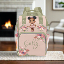 Load image into Gallery viewer, Cutest African American Baby Girl in Pink Tutu Multi-Function Waterproof Diaper Backpack Bag