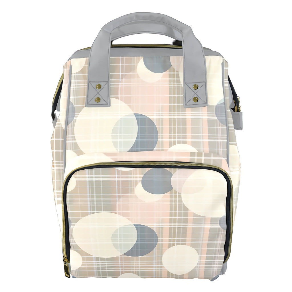 Diaper Bag Backpack With Boho Polka Dots and Plaid Pattern - Large Capacity - Waterproof - Insulated