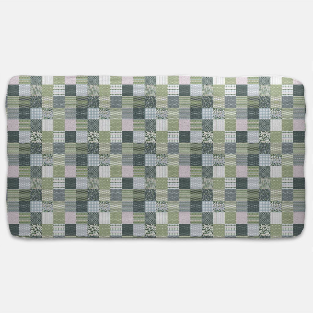 Designer Jersey Fitted Crib Sheet - Green Quilt-Like Plaid Design
