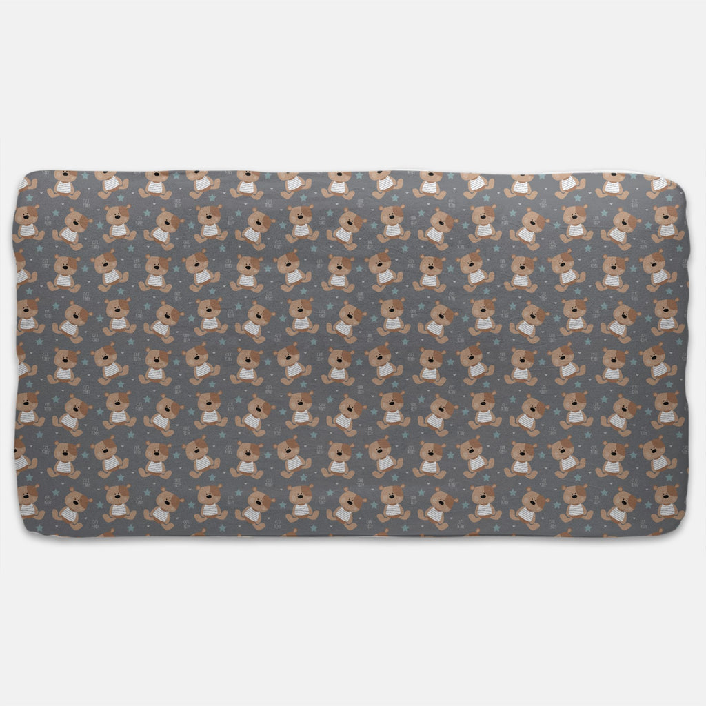 Designer Jersey Fitted Crib Sheet - Teddy Bears on Gray