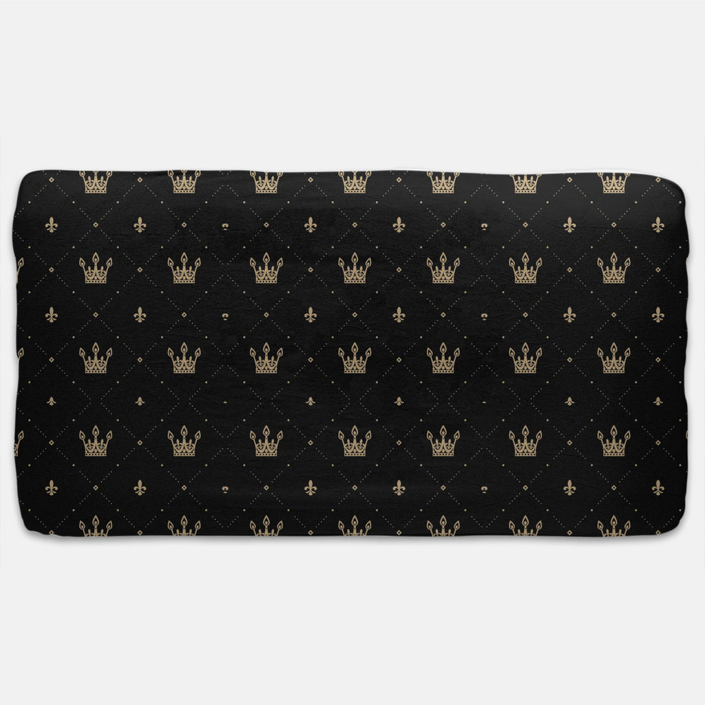 Designer Jersey Fitted Crib Sheet - Gold Crowns on Black