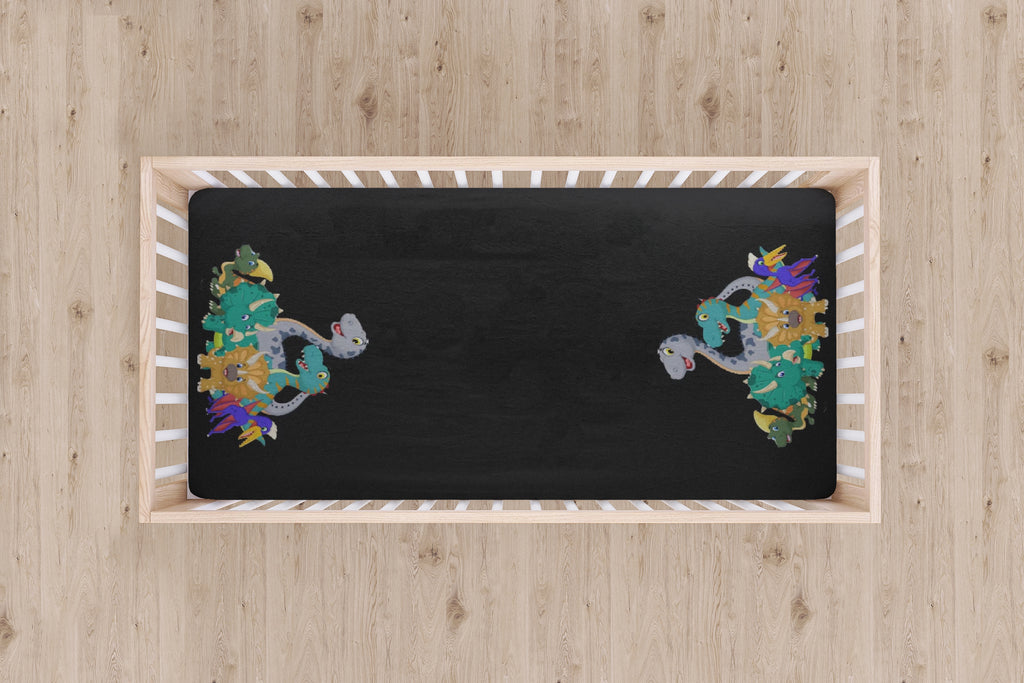 Designer Jersey Fitted Crib Sheet - Dinosaur Friends