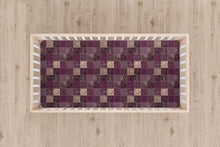 Load image into Gallery viewer, Designer Jersey Fitted Crib Sheet - Purple and Tan Quilt-Like Plaid