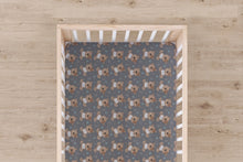 Load image into Gallery viewer, Designer Jersey Fitted Crib Sheet - Teddy Bears on Gray