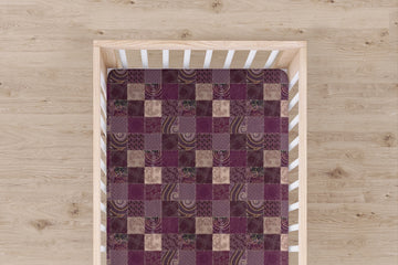 Designer Jersey Fitted Crib Sheet - Purple and Tan Quilt-Like Plaid