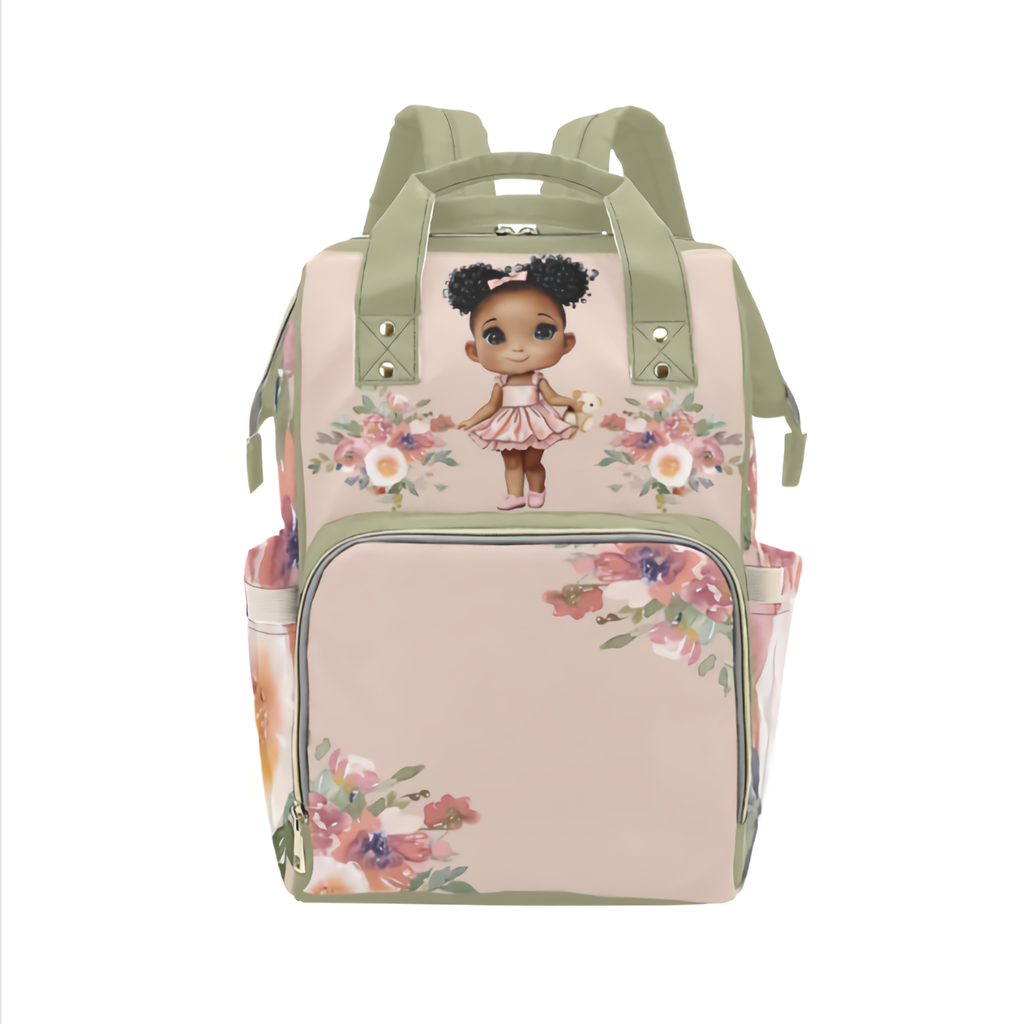 Cutest African American Baby Girl in Pink Tutu Multi-Function Waterproof Diaper Backpack Bag