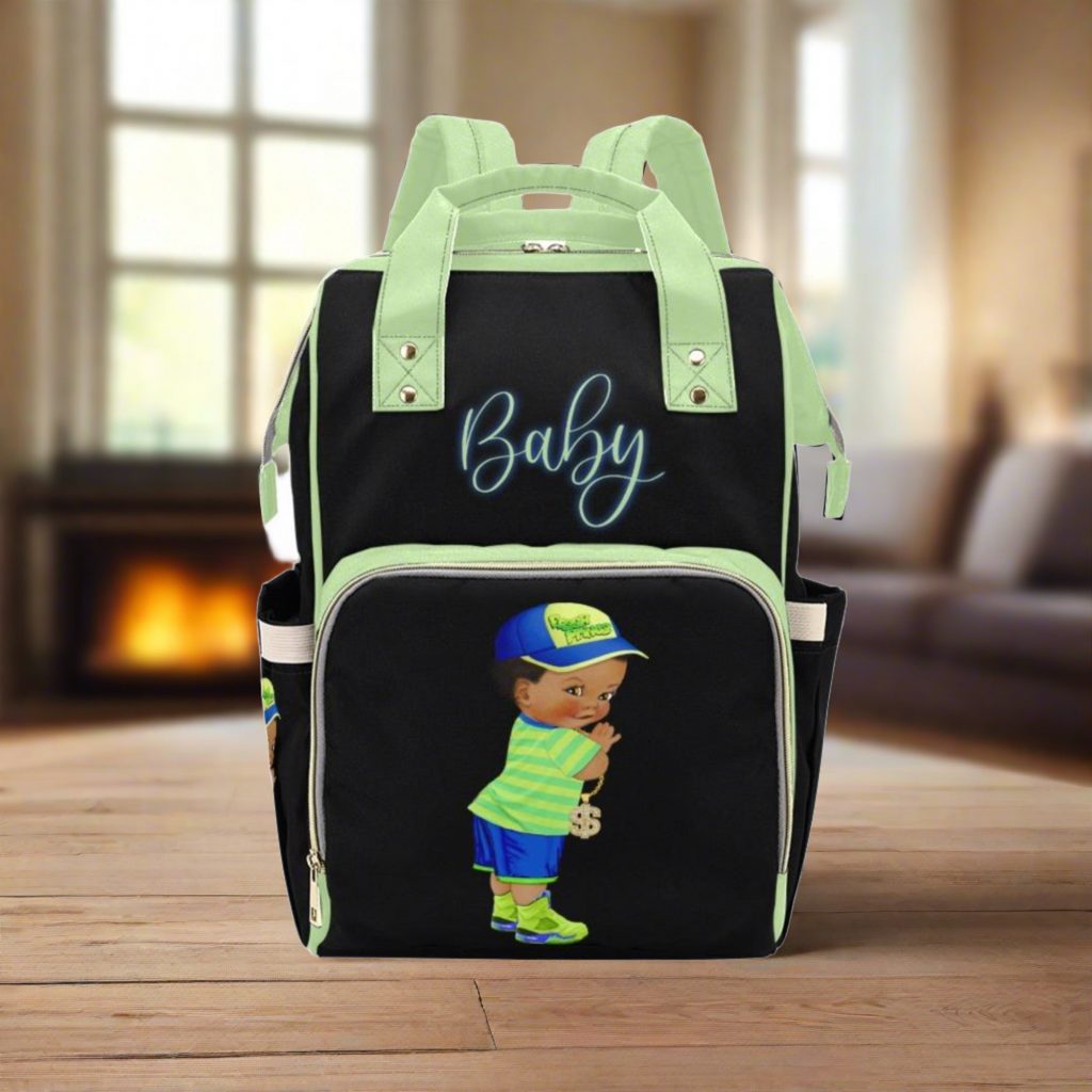 Diaper Bag Backpack - Super Cute African American Baby Boy Fresh Prince - Bling - Waterproof