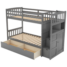 Load image into Gallery viewer, Twin over Full/Twin Bunk Bed, Convertible Bottom Bed, Storage Shelves and Drawers, Gray