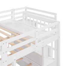 Load image into Gallery viewer, Full Over Twin & Twin Bunk Bed, Wood Triple Bunk Bed with Drawers and Guardrails (White)