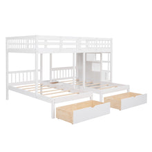 Load image into Gallery viewer, Full Over Twin & Twin Bunk Bed, Wood Triple Bunk Bed with Drawers and Guardrails (White)