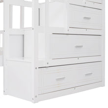 Load image into Gallery viewer, Full Over Twin & Twin Bunk Bed, Wood Triple Bunk Bed with Drawers and Guardrails (White)