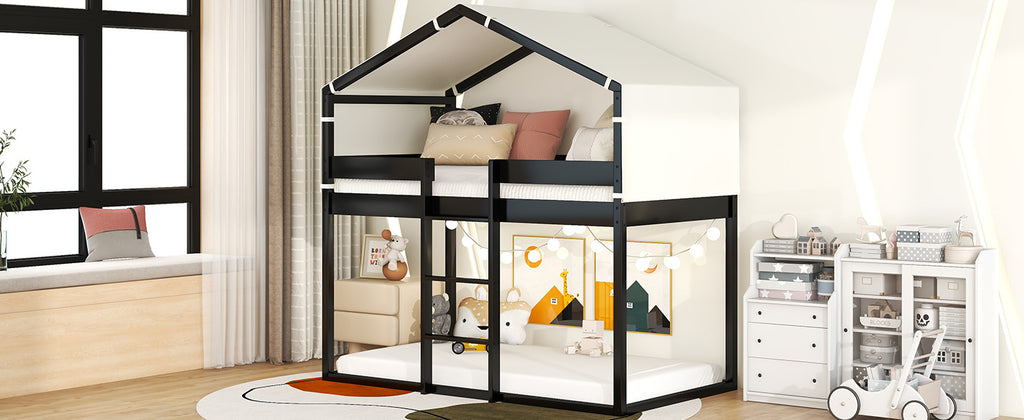 Twin Over Twin Bunk Bed Wood Bed with Tent, Espresso