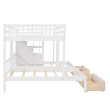 Load image into Gallery viewer, Full Over Twin & Twin Bunk Bed, Wood Triple Bunk Bed with Drawers and Guardrails (White)