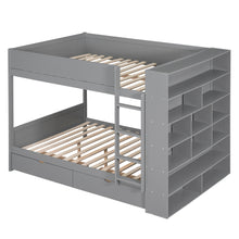 Load image into Gallery viewer, Full over Full Bunk Bed With 2 Drawers and Multi-layer Cabinet, Gray
