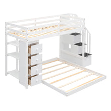 Load image into Gallery viewer, Twin Over Full Bunk Bed with 3-layer Shelves, Drawers and Storage Stairs, White