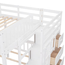 Load image into Gallery viewer, Full Over Twin & Twin Bunk Bed, Wood Triple Bunk Bed with Drawers and Guardrails (White)