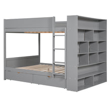 Load image into Gallery viewer, Full over Full Bunk Bed With 2 Drawers and Multi-layer Cabinet, Gray
