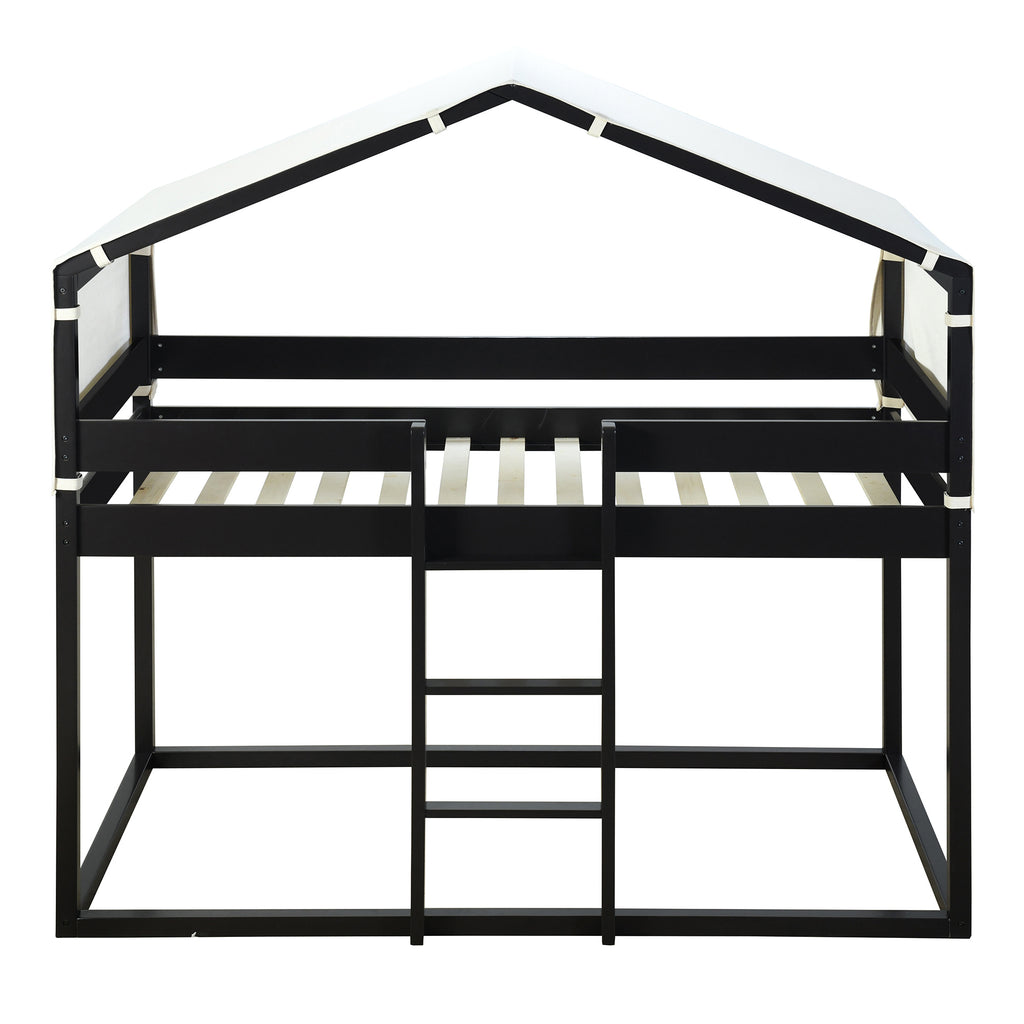 Twin Over Twin Bunk Bed Wood Bed with Tent, Espresso