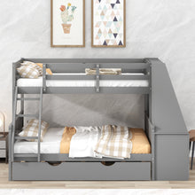 Load image into Gallery viewer, Twin over Full Bunk Bed with Trundle and Built-in Desk, Three Storage Drawers and Shelf,Gray