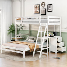 Load image into Gallery viewer, Twin over Full Bunk Bed with Built-in Desk and Three Drawers,White
