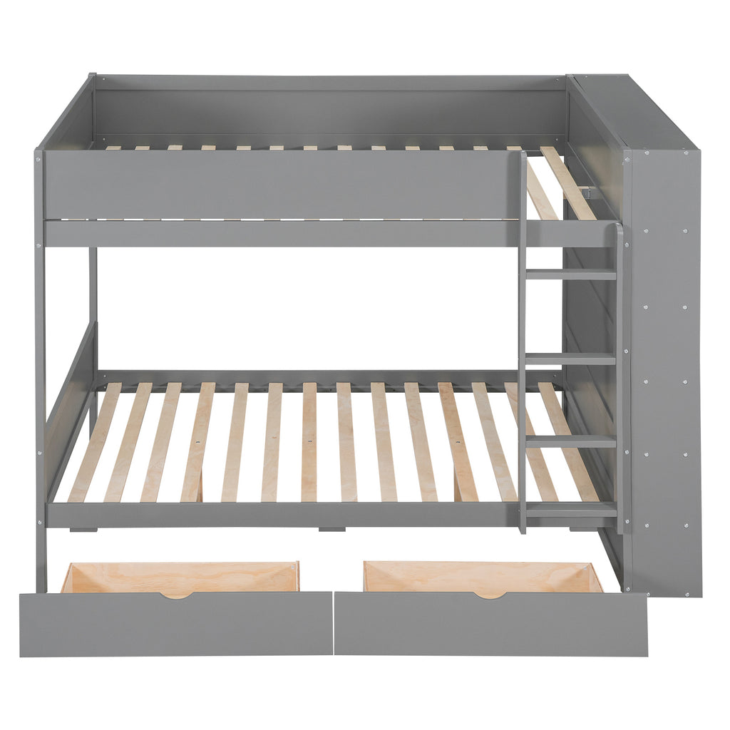 Full over Full Bunk Bed With 2 Drawers and Multi-layer Cabinet, Gray