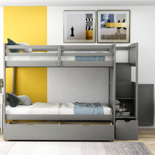 Load image into Gallery viewer, Twin over Full/Twin Bunk Bed, Convertible Bottom Bed, Storage Shelves and Drawers, Gray