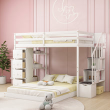 Load image into Gallery viewer, Twin Over Full Bunk Bed with 3-layer Shelves, Drawers and Storage Stairs, White
