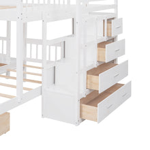 Load image into Gallery viewer, Full Over Twin & Twin Bunk Bed, Wood Triple Bunk Bed with Drawers and Guardrails (White)