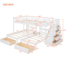 Load image into Gallery viewer, Full Over Twin & Twin Bunk Bed, Wood Triple Bunk Bed with Drawers and Guardrails (White)