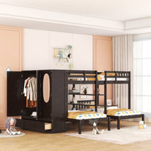 Load image into Gallery viewer, Full-Over-Twin-Twin Bunk Bed with Shelves, Wardrobe and Mirror, Espresso