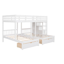 Load image into Gallery viewer, Full Over Twin & Twin Bunk Bed, Wood Triple Bunk Bed with Drawers and Guardrails (White)