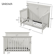 Load image into Gallery viewer, Rustic Farmhouse Style Whitewash 4-in-1 Convertible Baby Crib - Converts to Toddler Bed, Daybed and Full-Size Bed, White