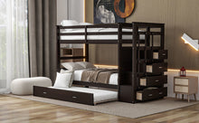 Load image into Gallery viewer, Twin Over Twin Bunk Bed with Trundle and Staircase, Espresso