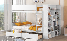 Load image into Gallery viewer, Full over Full Bunk Bed With 2 Drawers and Multi-layer Cabinet, White