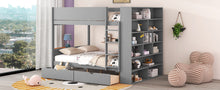 Load image into Gallery viewer, Full over Full Bunk Bed With 2 Drawers and Multi-layer Cabinet, Gray