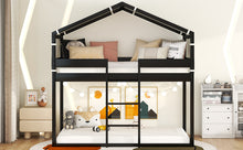 Load image into Gallery viewer, Twin Over Twin Bunk Bed Wood Bed with Tent, Espresso