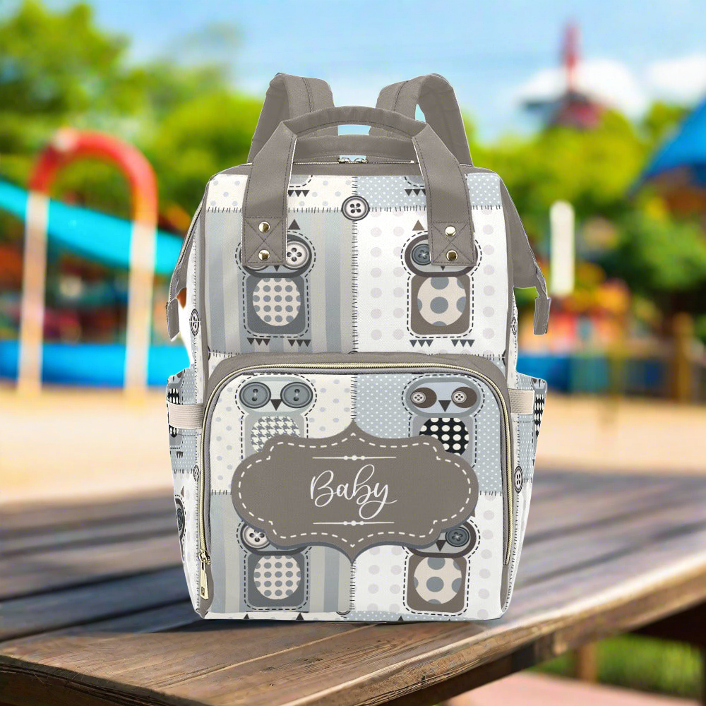 Personalized Patchwork Owls With Personalized Name Label Waterproof Diaper Bag Backpack