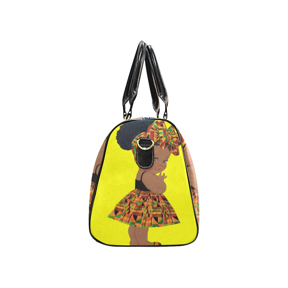 Custom Diaper Tote Bag - Ethnic Super Cute African American Baby Girl - Vibrant Yellow Travel Tote Baby Bag
