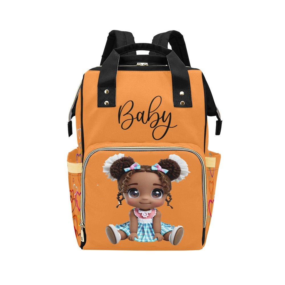 Designer Diaper Bag Backpack - African American Baby Girl Curly Locks