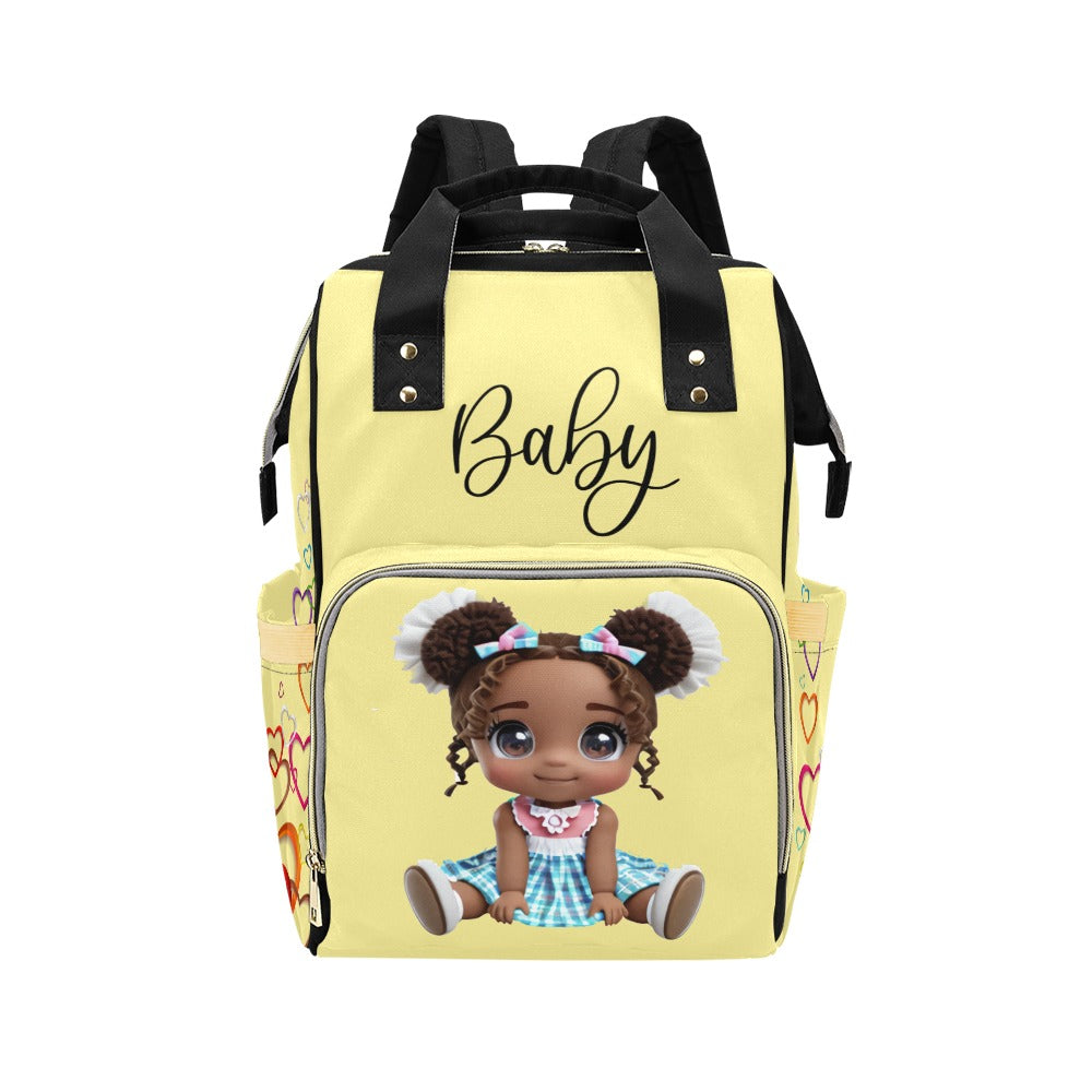 Designer Diaper Bag Backpack - African American Baby Girl Curly Locks