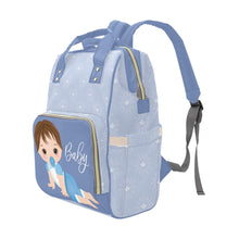 Load image into Gallery viewer, Custom Diaper Bag - Backpack Diaper Bag - Cute Light Brown Hair Baby Boy In Blue Diaper Bag