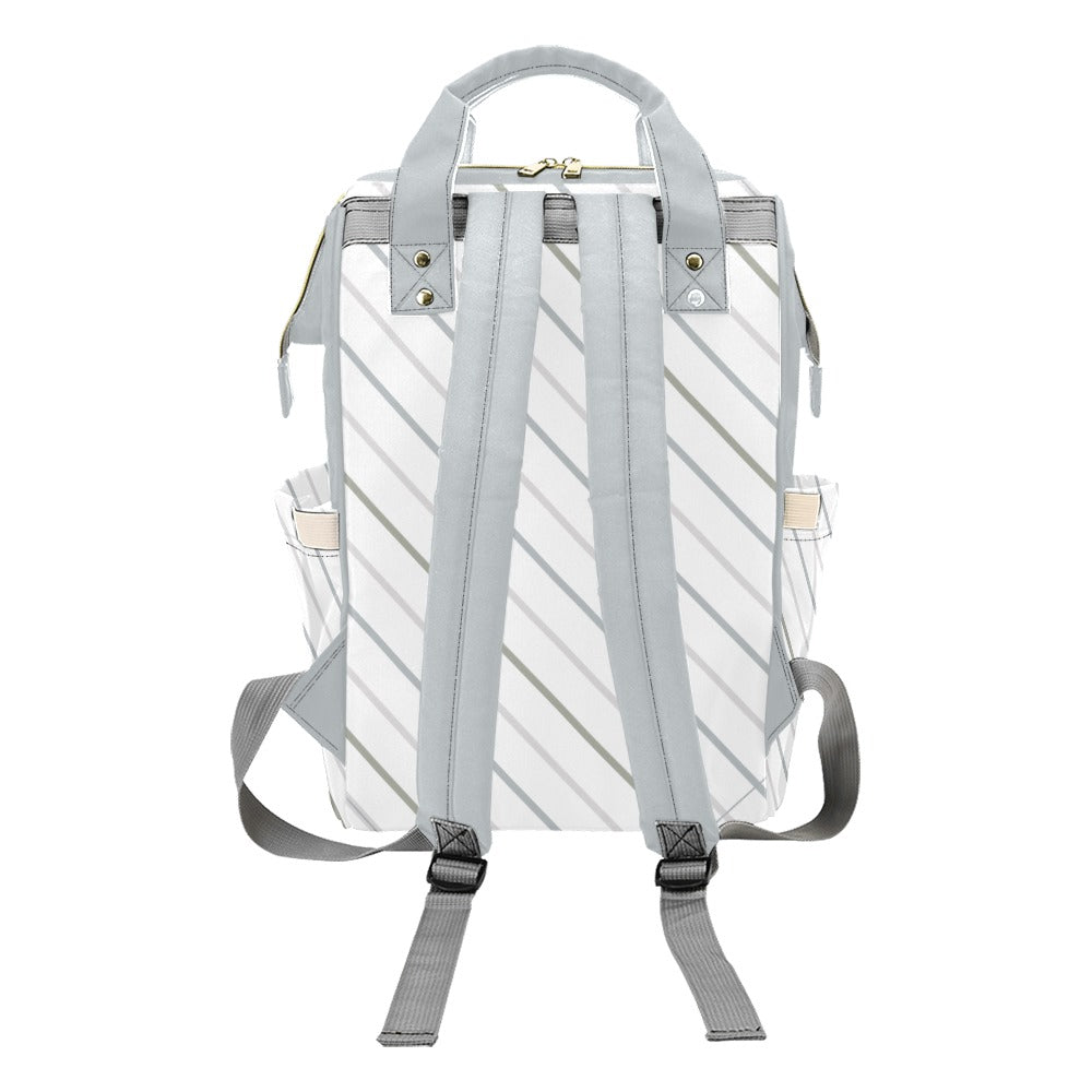 Diaper Bag Backpack - Soft Gray Striped Diaper Bag Backpack - Large Capacity and Waterproof