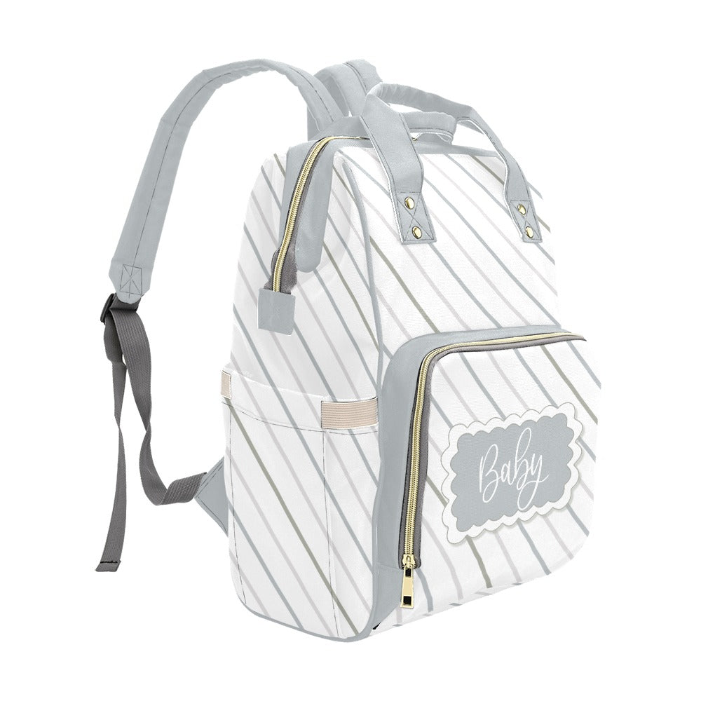 Diaper Bag Backpack - Soft Gray Striped Diaper Bag Backpack - Large Capacity and Waterproof