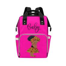 Load image into Gallery viewer, Designer Diaper Bag - Ethnic Queen African American Baby Girl - Hot Pink and Black - Waterproof Backpack