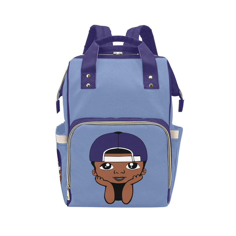 Diaper Bag Backpack - Super Cute African American Baby Boy Sporty Cap Waterproof Backpack