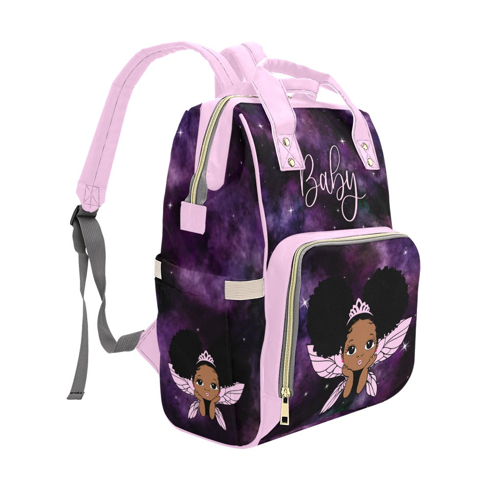 Cutest African American Baby Girl Fairy Princess Custom Diaper Bag - Cosmic Waterproof Backpack