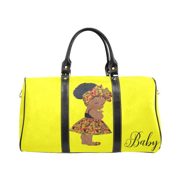 Custom Diaper Tote Bag - Ethnic Super Cute African American Baby Girl - Vibrant Yellow Travel Tote Baby Bag