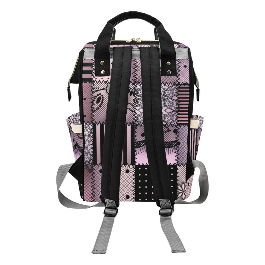 Designer Diaper Bag - Soft Pink and Black Quiltwork Diaper Bag Backpack